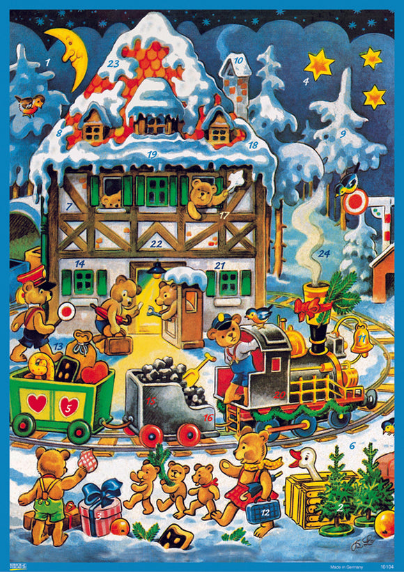 20301-10104 Advents Calendar Card with Envelope Teddy Bears Christmas - German Specialty Imports llc