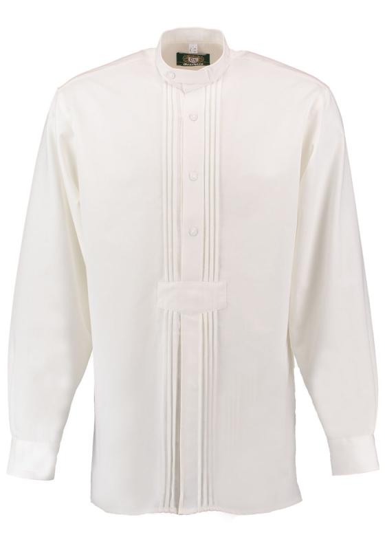 120003-0006  White Standup Collar OS Pfoad  Trachten Shirt with 2 x 3 pleats and bone buttons - German Specialty Imports llc