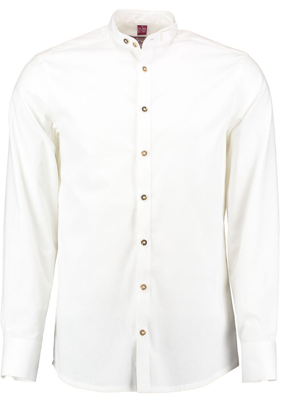 420041-0708 fitted White cut away  collar with embroidery and bone button design OS Trachten Shirt - German Specialty Imports llc