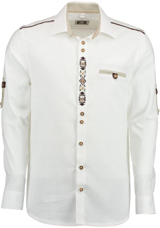 420050-3003 OS White Men Trachten Shirt Regular  Fitted Cut 1/1 Sleeve with front pocket with Bone  buttons and Edelweiss embroidery design - German Specialty Imports llc