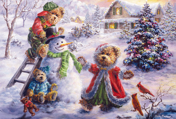 Glitter Nicki Boehme 12346 Advent Calendar Card with Envelope Teddies and Snowman - German Specialty Imports llc