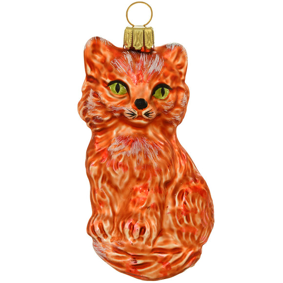 1261879 Mouth Blown and Hand Painted  Cat Glass Ornament - German Specialty Imports llc