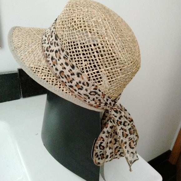 38077 Women  Hat  Straw hat Schute in Chrochet look with ribbon in animal design - German Specialty Imports llc