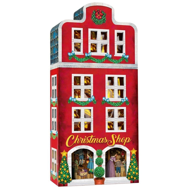 200029 Windel Christmas Tin Shop House with Chocolates with cream fill