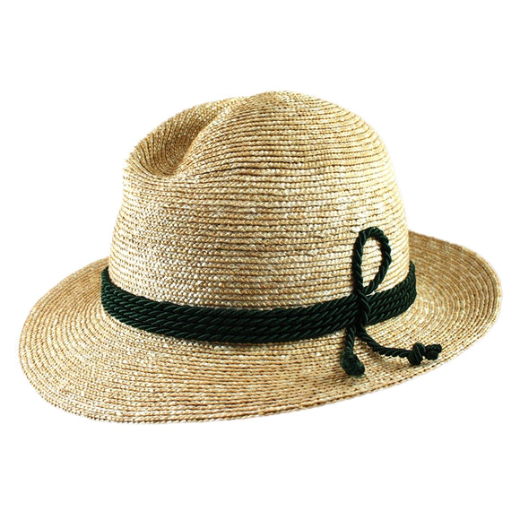 36500 Sechs Natur A27D Wide Rim Braided Straw Bortenstroh  Hat With 4 green cords - German Specialty Imports llc
