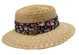 36505 OG Natur Rim Braided Straw Bortenstroh  Hat With 4  Silk Ribbons in different colors - German Specialty Imports llc