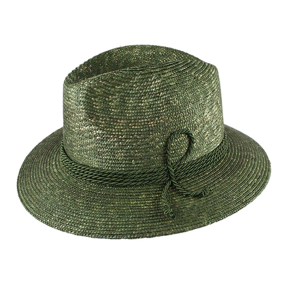 40510 Olive green  D87D Wide Rim Braided Straw Bortenstroh  Hat With 4 green cords - German Specialty Imports llc