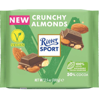 502103 Ritter Sport Crunchy Almonds Vegan Chocolate Bar - German Specialty Imports llc