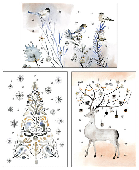 24133 -12499 Glitter Advent Calendar Card with Envelope  “Fantastic Advent World” Birdsr - German Specialty Imports llc