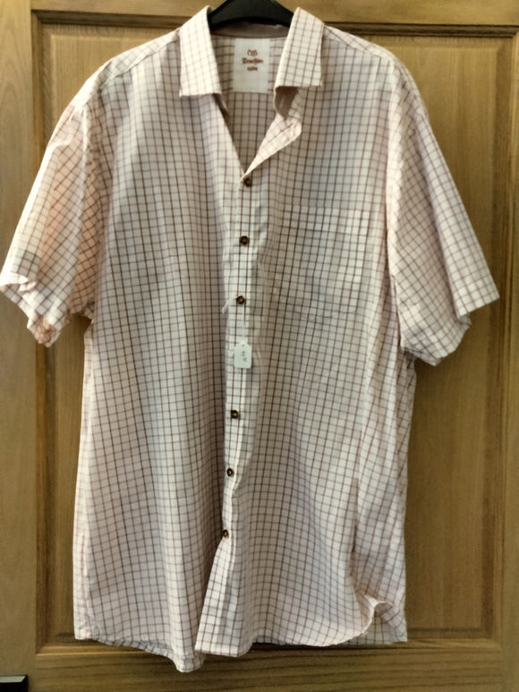 36779 Men Trachten Shirt Short Sleeve, Regular Fit with chest pocket and fine red white checkered with interesting front and neck details - German Specialty Imports llc