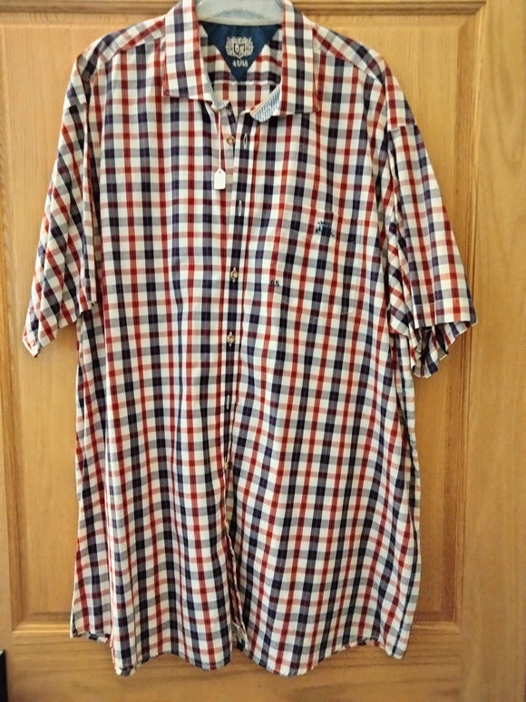 32438 OS  Men Trachten Shirt Short Sleeve, Regular Fit Red blue white checkered - German Specialty Imports llc