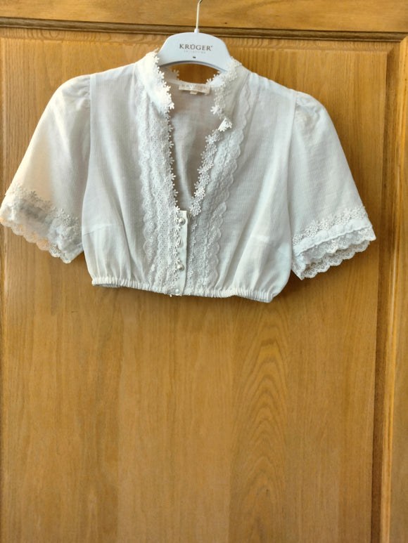 29110 Beautiful Krueger Elegant Festive Lace Dirndl Blouse  with short sleeves, high cut , 100 % cotton - German Specialty Imports llc