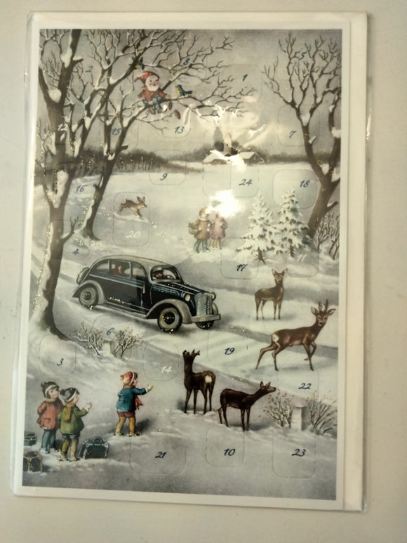 12371  Advents Calendar Card with Envelope Children with deer in snow scene - German Specialty Imports llc