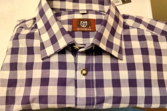 LF191 Almsach Purple and White Large Checkered Men Trachten Shirt - German Specialty Imports llc