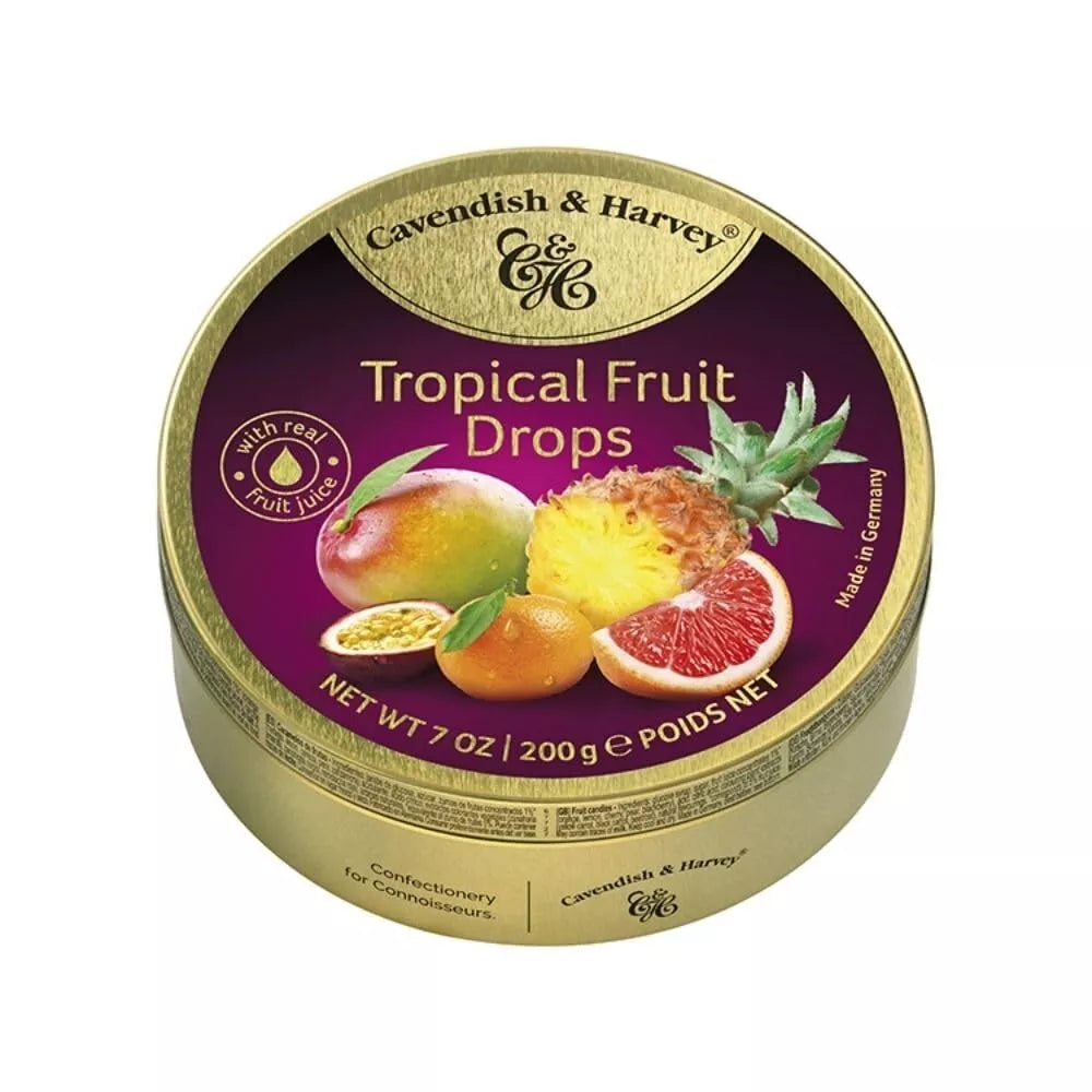 Cavendish & Harvey Tropical Fruit Tin Fruit Drops Hard Candy Tin
