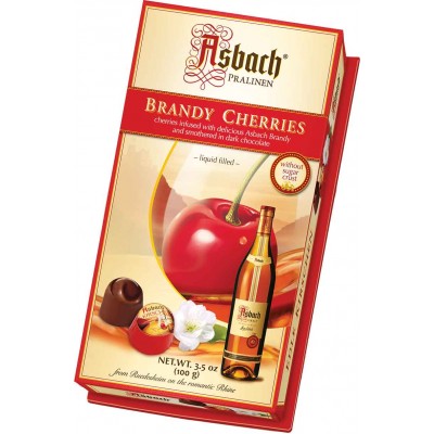 184124 G / 24530 Ch Asbach Brandy Cherries without sugar Crust 3.53 oz - German Specialty Imports llc
