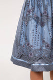 2 pc  Krueger Madl Dirndl  Nayara Blue /Grey with beautiful Perl embroidered Lace  Apron  60 cm in stock - German Specialty Imports llc
