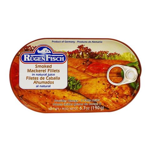 Ruegenfisch Smoked Mackerel Fish Fillet in Natural Juice - German Specialty Imports llc
