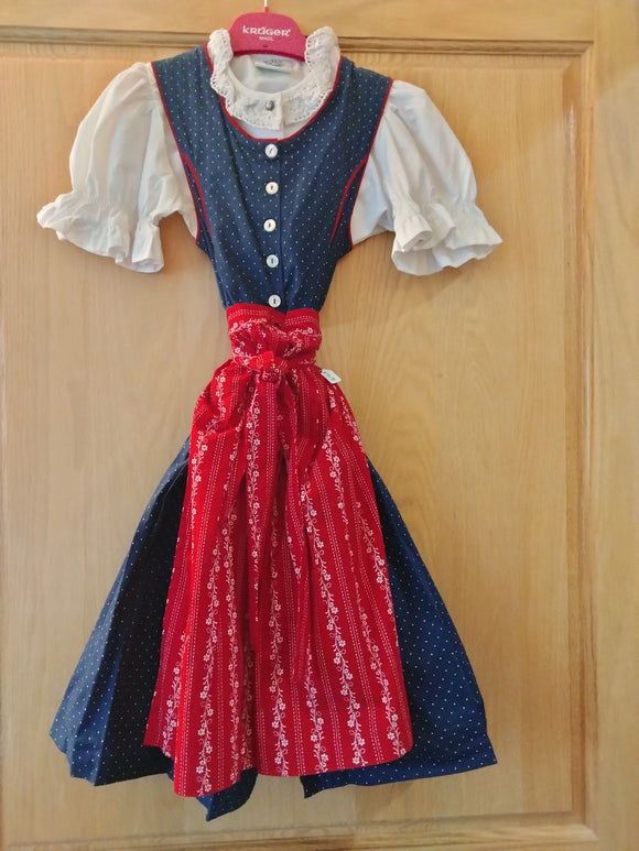 52390 Isar Trachten Girl Dirndl Dress blue/red and red/green  with white dots - German Specialty Imports llc