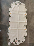 60" x 7" Plauener Spitze   beige embroidered Ladybug on Daisy Flower Pattern Table Linen with scalloped Edges in different sizes - German Specialty Imports llc