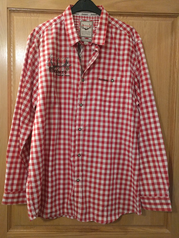 Stockerpoint Red and white checkered Men Trachten Shirt with Embroidery in the front - German Specialty Imports llc