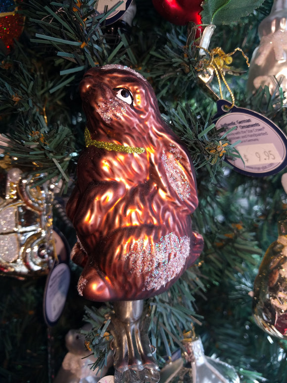 Glass Mouth Blown and Hand Painted  Brown Bunny Glass Ornament - German Specialty Imports llc