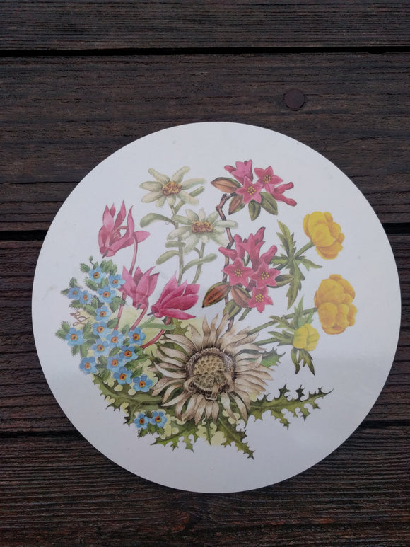 Round  Edelweiss and Alpine Flower  Trivet - German Specialty Imports llc