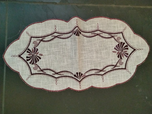 Linen Maroone  / Brown  Design  Scalloped  Embroidered Doily in different sizes - German Specialty Imports llc
