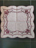 Linen Dark Red   Design  Scalloped  Embroidered Doily in different sizes - German Specialty Imports llc
