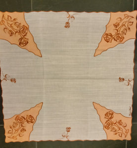 Square Table Linen Plauener Spitze Elegant Embroidery Salmon Colored Roses Doily 33.5" x 33.5" - German Specialty Imports llc