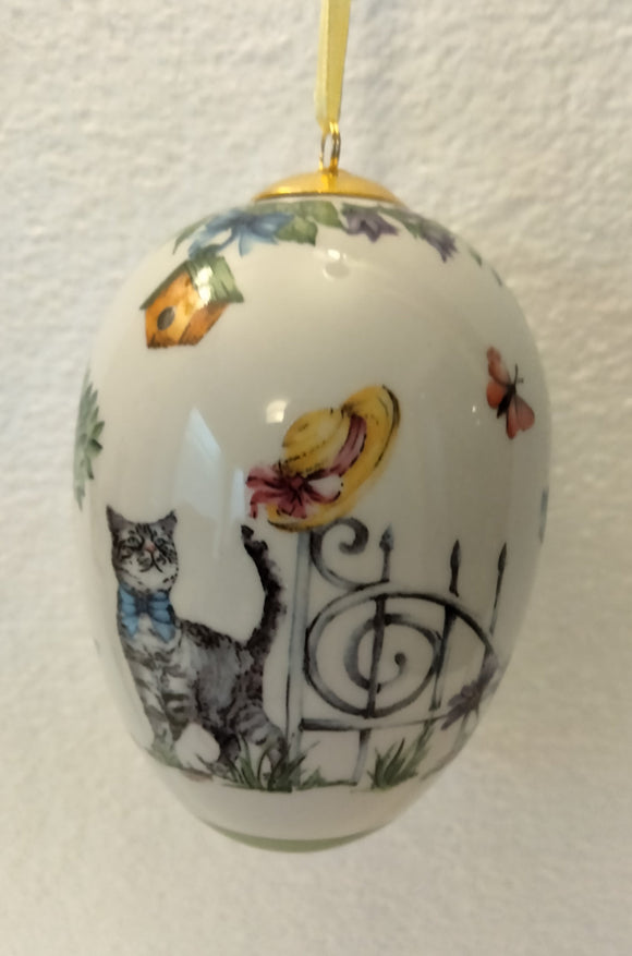 27958 Decor 726038 Hutschenreuther Porcelain Easter Egg Ornament  “Kaetzchen am Eisentor - Kitty at Iron Gate” Midi -  medium - German Specialty Imports llc