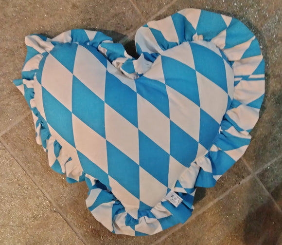 Bavarian  Print  Heart Shaped Pillow in big pattern with Ruffles  15.5