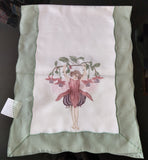 Hossner  Beautiful fine Flower Fairies "Bleeding Hearts" linen with embroidered scalloped edging and embroidery edging around design - German Specialty Imports llc