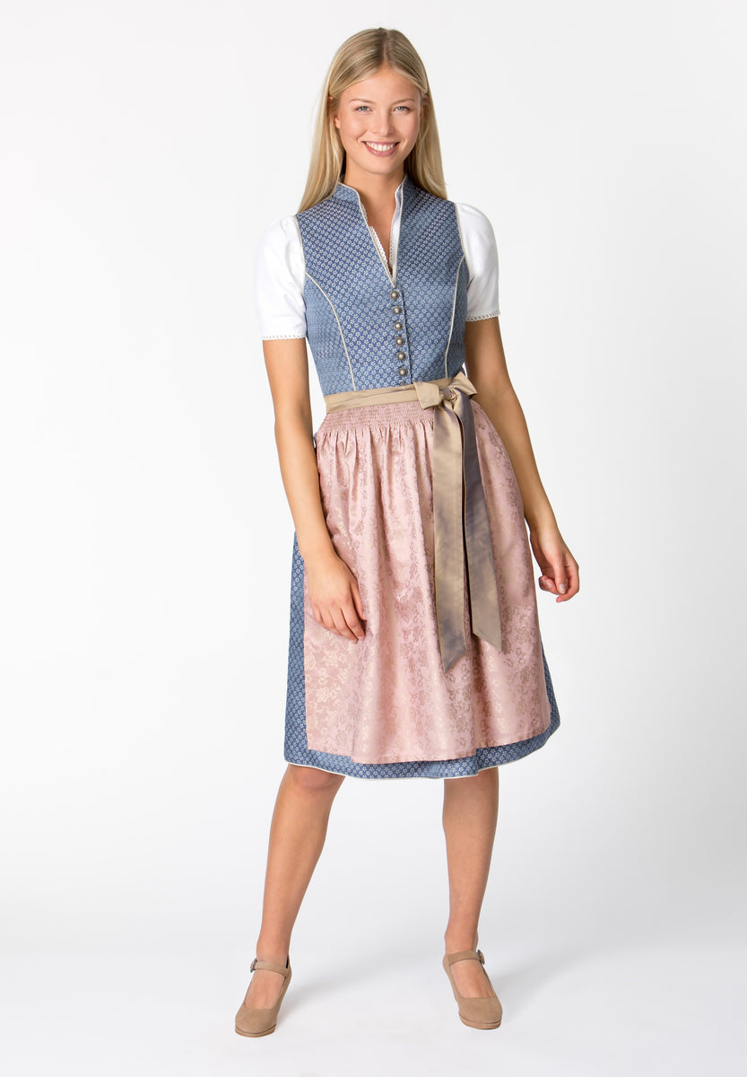 Dirndl Melinda Stockerpoint Para Mujer - Vestido Tradicional Azul/Gris Pardo Con Delantal Floral - Para Ocasiones Especiales