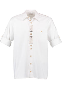 120001-2469 White OS Trachten Shirt with bone buttons and Embroidery and pewter design