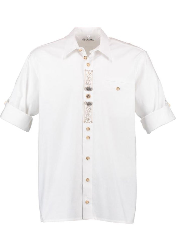 120001-2469 White OS Trachten Shirt with bone buttons and Embroidery and pewter design