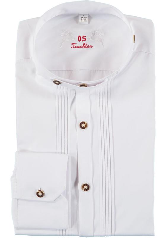 420009-2487 Slim Line White Standup Collar OS Trachten Shirt with  pleats and bone buttons - German Specialty Imports llc