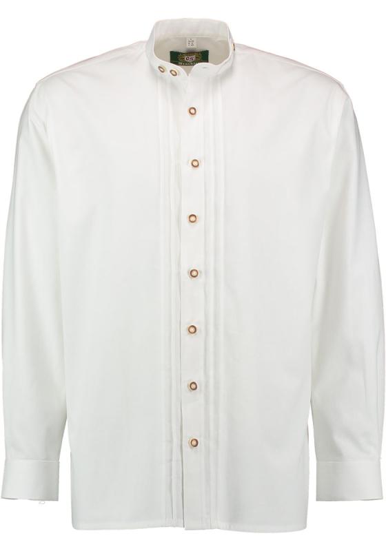 120003-0708 White Standup Collar OS Trachten Shirt with 2 x 2 pleats and bone buttons - German Specialty Imports llc
