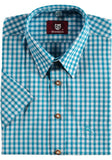121000-2602 OS  Checkered Short sleeve Men Trachten Shirt with Deer embroidery on chest pocket in different colors - German Specialty Imports llc