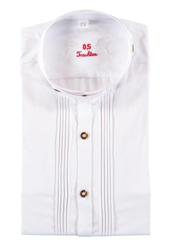 420000-3168  OS White Men Trachten Shirt with Stand Up Color and 2 x 5 Pleats  and Bone buttons - German Specialty Imports llc