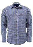 420000-3582/56 ( 45329 ) OS Checkered Men Trachten Slim Line Shirt with interesting cuff and neck designand Bone buttons - German Specialty Imports llc