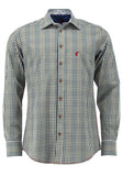 420000-3582/56 ( 45329 ) OS Checkered Men Trachten Slim Line Shirt with interesting cuff and neck designand Bone buttons - German Specialty Imports llc