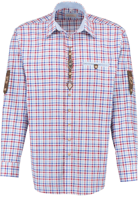 420001-3323 OS Trachten Men Long Sleeve checkered Trachten Shirt with  Embroidery in the Front and Sleeves - German Specialty Imports llc