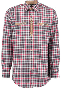 4200004-3310 OS Trachten Men Long Sleeve Red checkered Trachten Shirt with Edelweiss Embroidery in the Front and Sleeves (Copy)