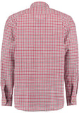 420005-3581 OS Trachten Men Long Sleeve Red checkered Trachten Shirt with Embroidery in the Front and Sleeves