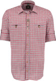 420005-3581 OS Trachten Men Long Sleeve Red checkered Trachten Shirt with Embroidery in the Front and Sleeves