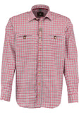 420005-3581 OS Trachten Men Long Sleeve Red checkered Trachten Shirt with Embroidery in the Front and Sleeves