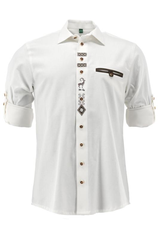 420007-2034 White OS Trachten Shirt with bone buttons and Embroidery and pewter design