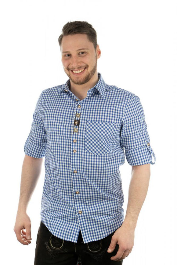 420007-2602 OS Trachten Men Long Sleeve checkered Trachten Shirt with  Embroidery in the Front and Sleeves - German Specialty Imports llc