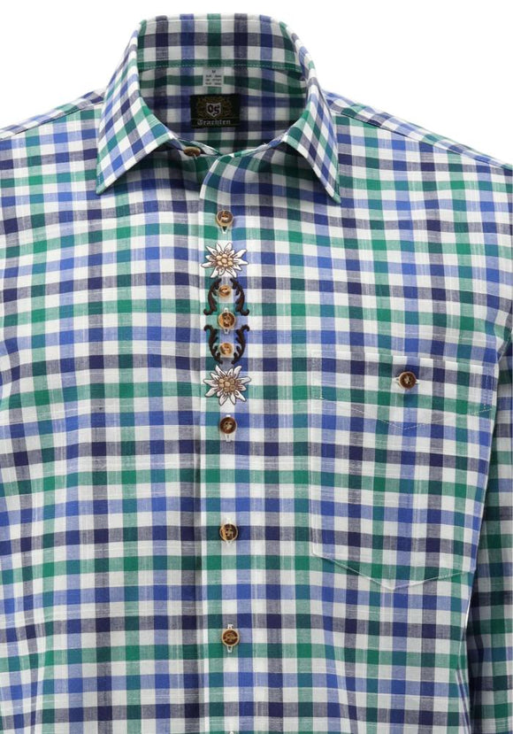 420007-3268 OS Trachten Men Long Sleeve checkered Trachten Shirt with  Embroidery in the Front and Sleeves